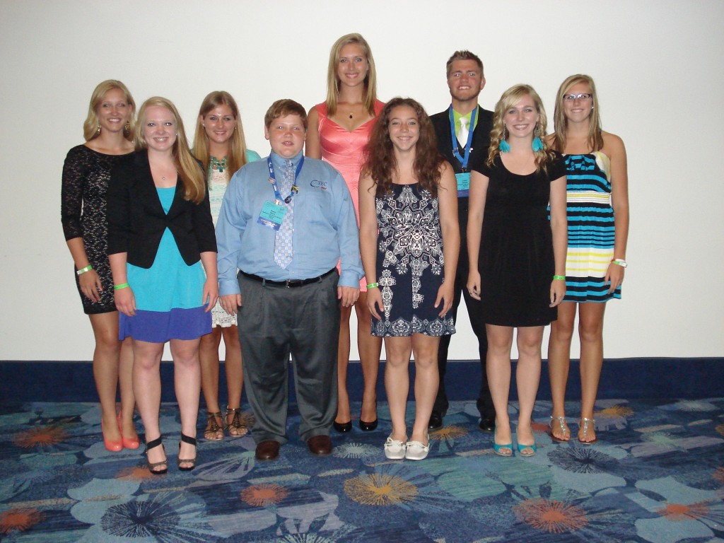 Front Row:  Haley Huebert, Owen Wurst, Bailey Carr and Ashley Quiring. Back Row:  Rebekah Larson, Allison Braun, Eve Vanderneck, Colton Siebert, Mikaelyn Dick.  