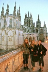 Paige, Sidney, and Leah in front of a Cathedral in downtown Burgos. 