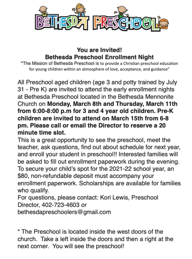Bethesda Preschool Enrollment Night - HeartlandBeat